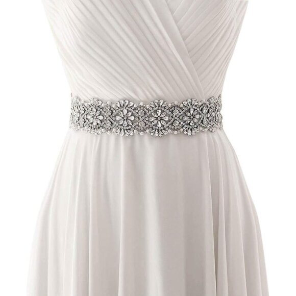 Bridal Sash Belt For Wedding Crystal Rhinestone Waist Cincher on Satin Adjust - Picture 1 of 7